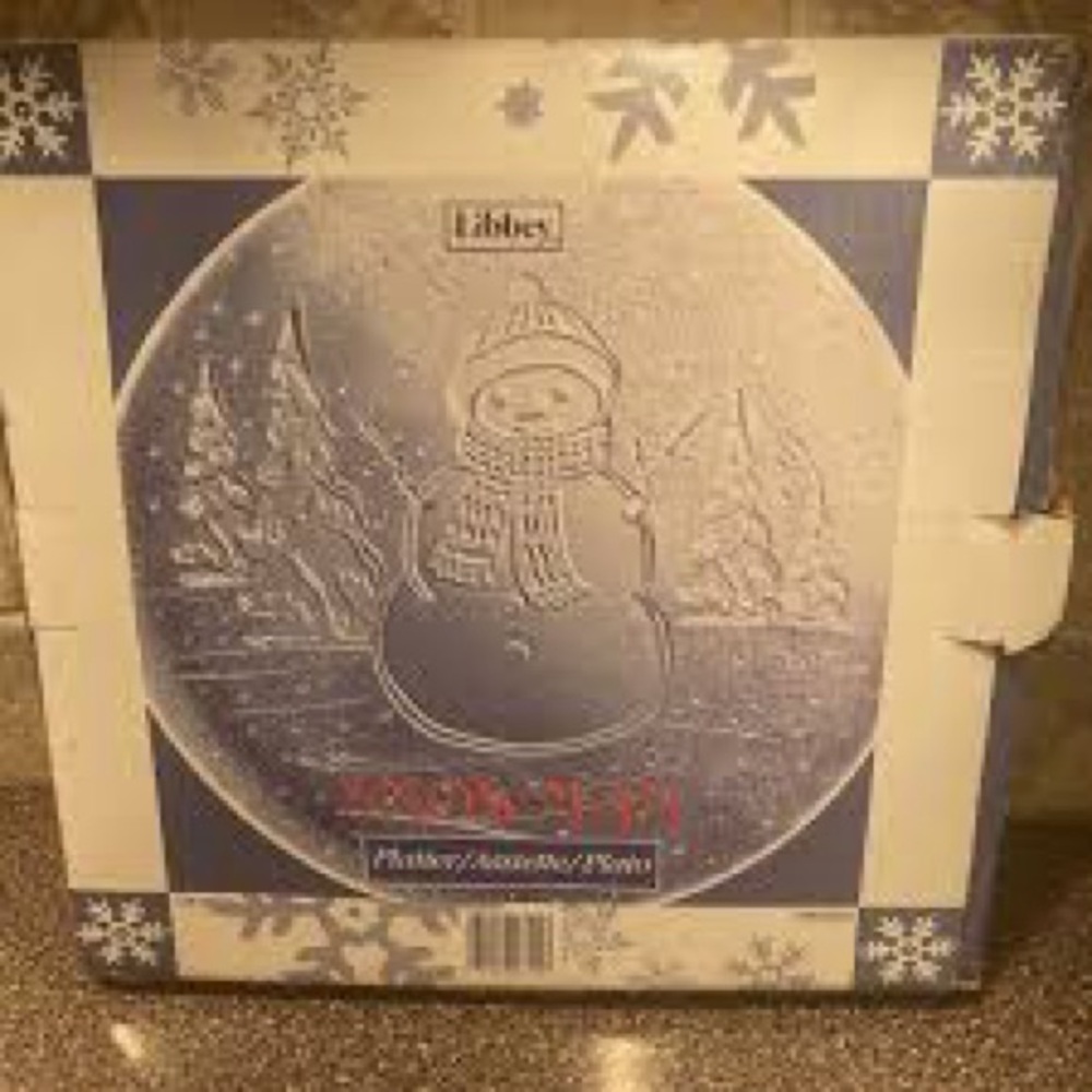 Vintage Libbey Holiday Xmas Serving Platter Plate 13 In Snowman ⛄️